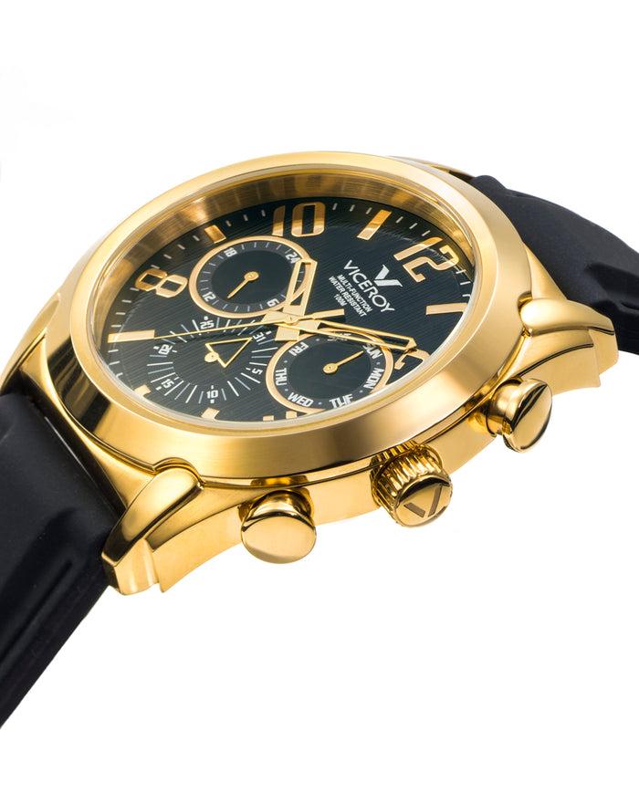 viceroy Reloj de hombre Magnum multifunción de acero con IP dorado y correa de silicona negra Solo queda un día
