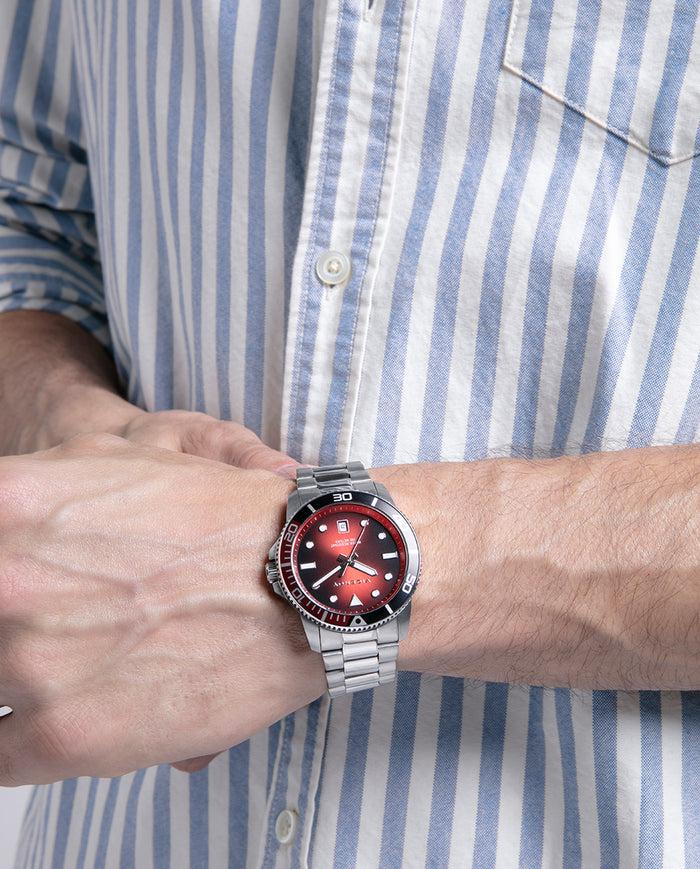 viceroy Reloj caja de acero con bisel de alumino bicolor en rojo y negro y movimiento cuarzo Última moda