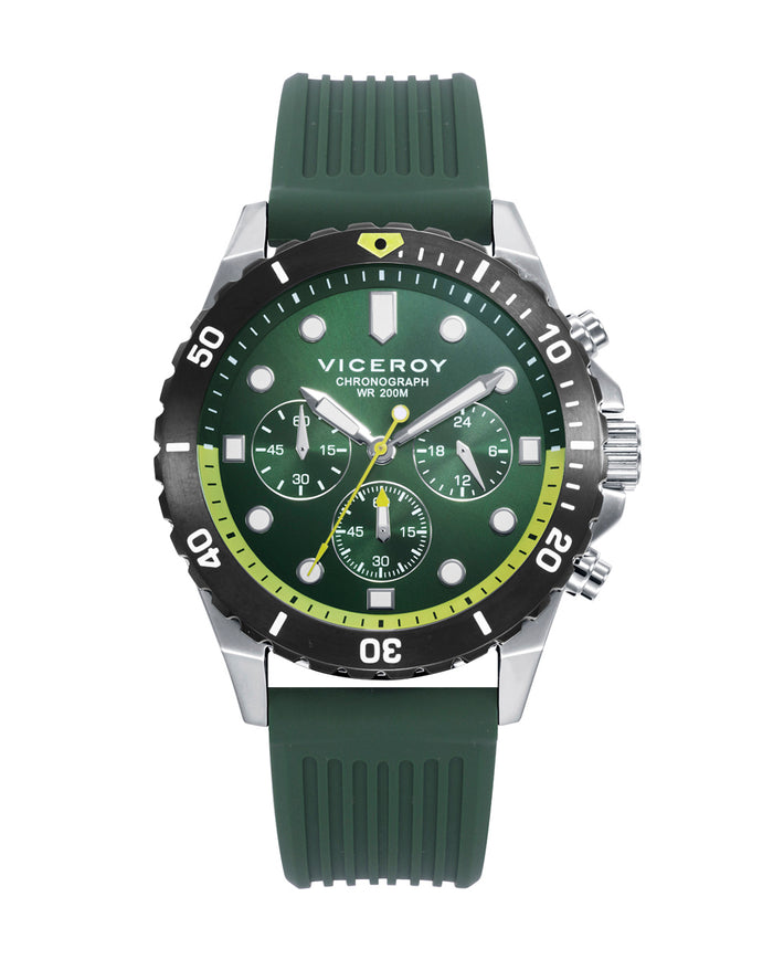 viceroy Reloj caja de acero con bisel giratorio y correa de silicona verde
