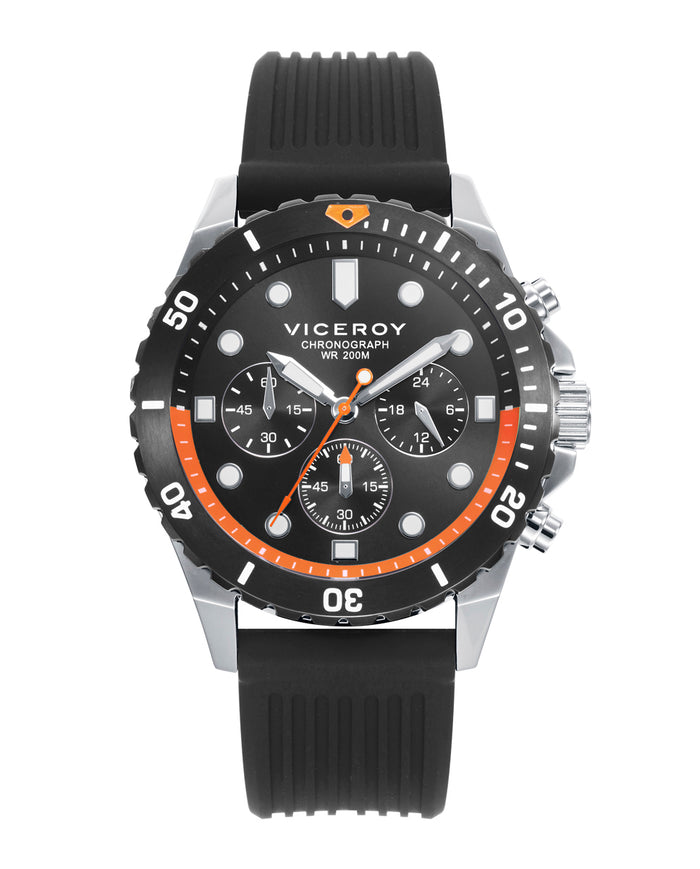 viceroy Reloj caja de acero con bisel giratorio y correa de silicona negra
