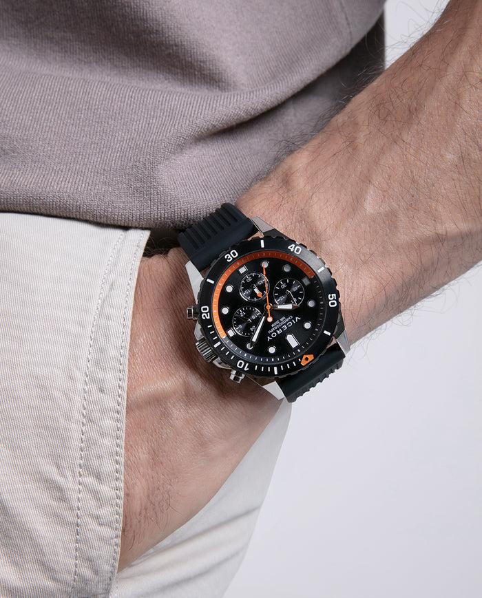 viceroy Reloj caja de acero con bisel giratorio y correa de silicona negra Ofertas de temporada