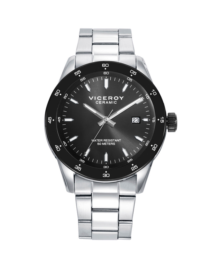 viceroy Reloj caja de acero con bisel cerámico negro 5 atm y brazalete acero con movimiento cuarzo