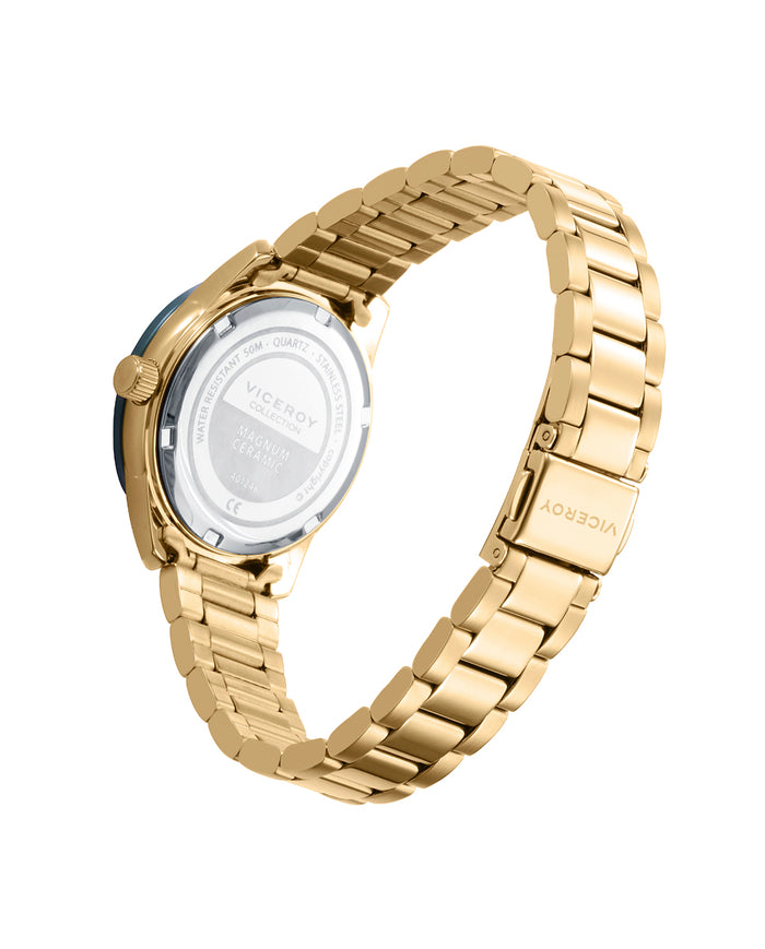 viceroy Reloj caja de acero Ip dorado con bisel cerámico verde 5 atm y brazalete acero Ip dorado con movimiento cuarzo Liquidación
