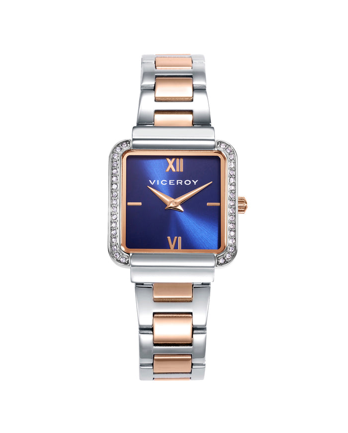 viceroy Reloj caja de acero con circonitas y corona Ip rosa con brazalete bicolor acero Ip rosa con movimiento cuarzo