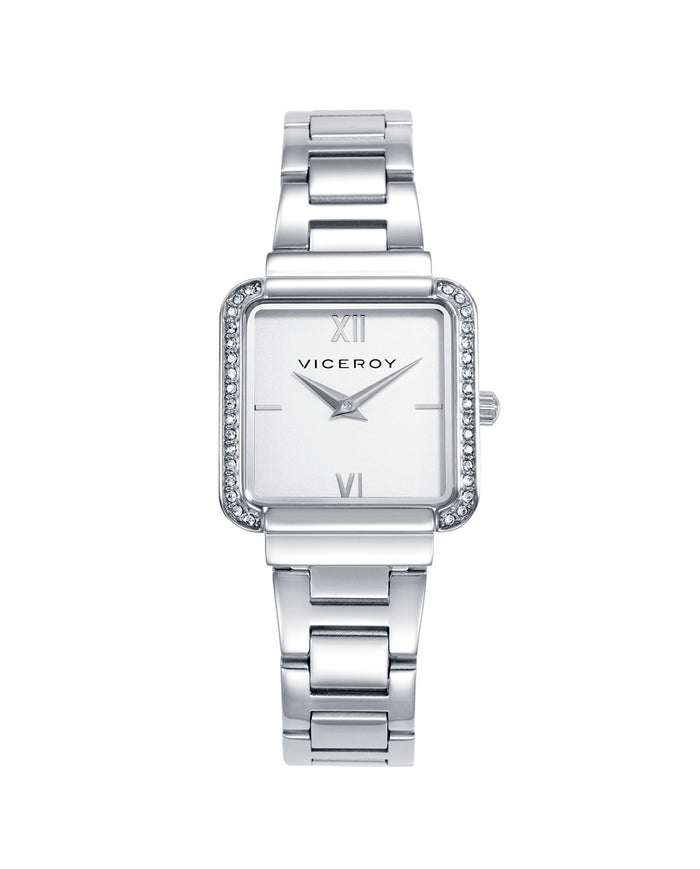 viceroy Reloj caja de acero con circonitas y brazalete de acero con movimiento cuarzo