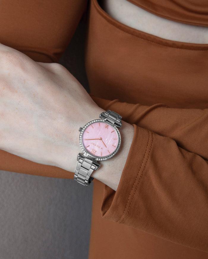 viceroy Pack reloj con pulsera caja de acero con bisel circonitas 5 atm con esfera madreperla rosa y brazalete de acero con movimiento cuarzo Envío gratis