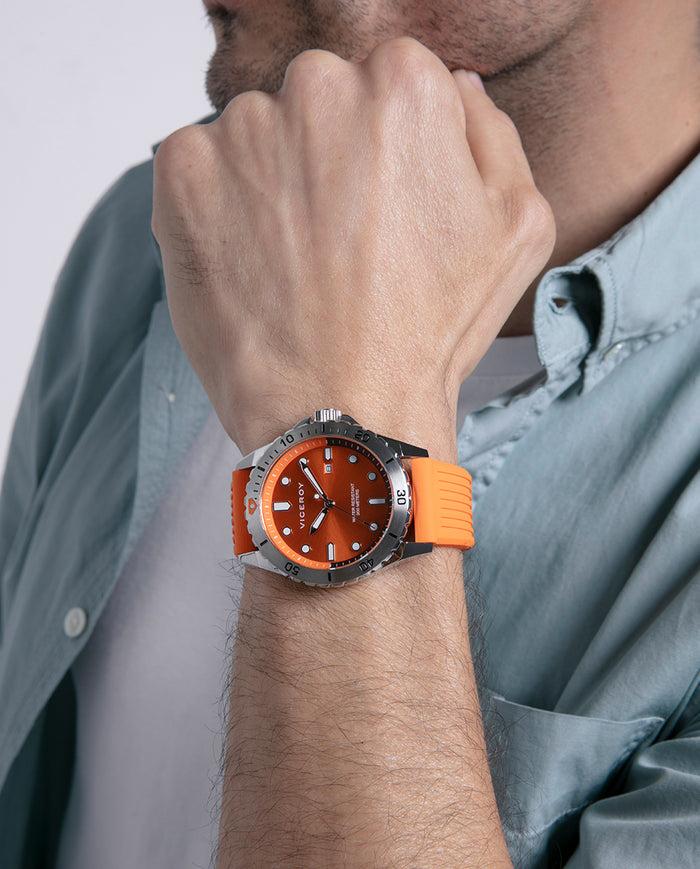 viceroy Reloj caja de acero con bisel giratorio y correa de silicona naranja Último día