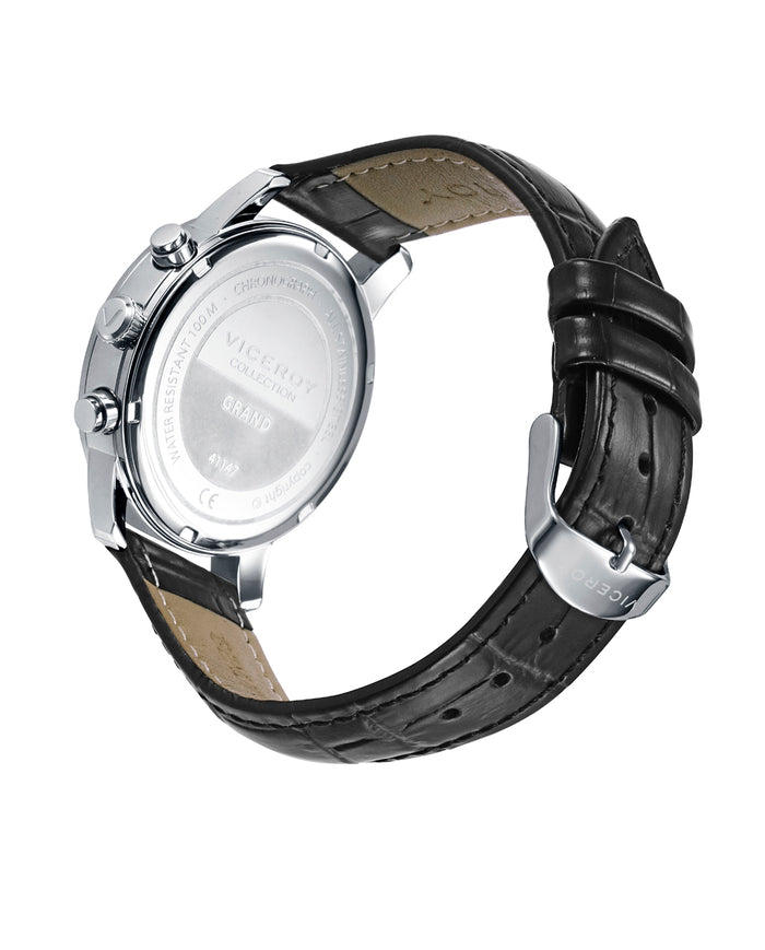 viceroy Reloj de hombre con correa de piel negra y esfera azul con cronógrafo Precio de fábrica