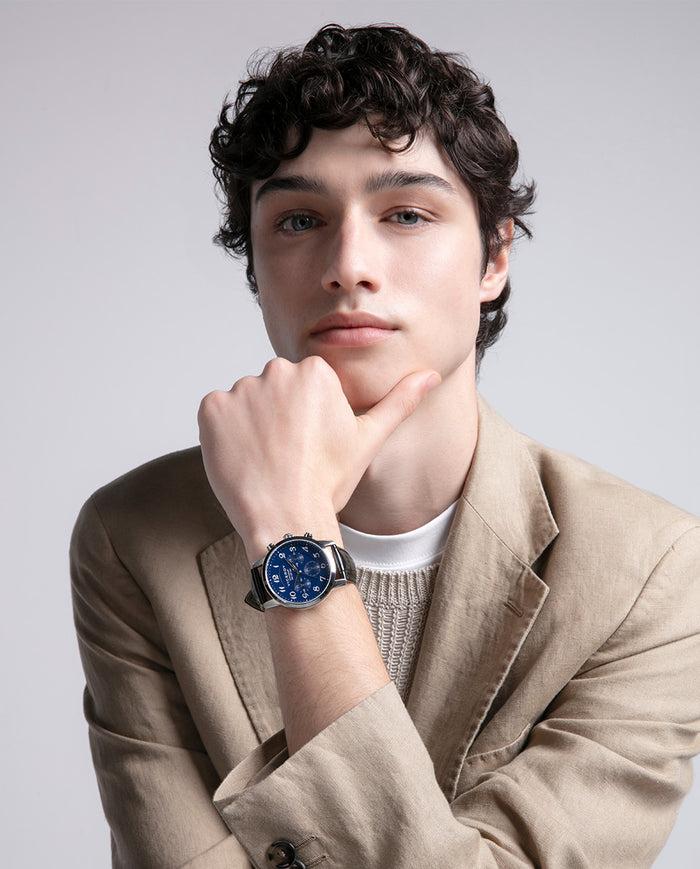 viceroy Reloj de hombre con correa de piel negra y esfera azul con cronógrafo Precio de fábrica