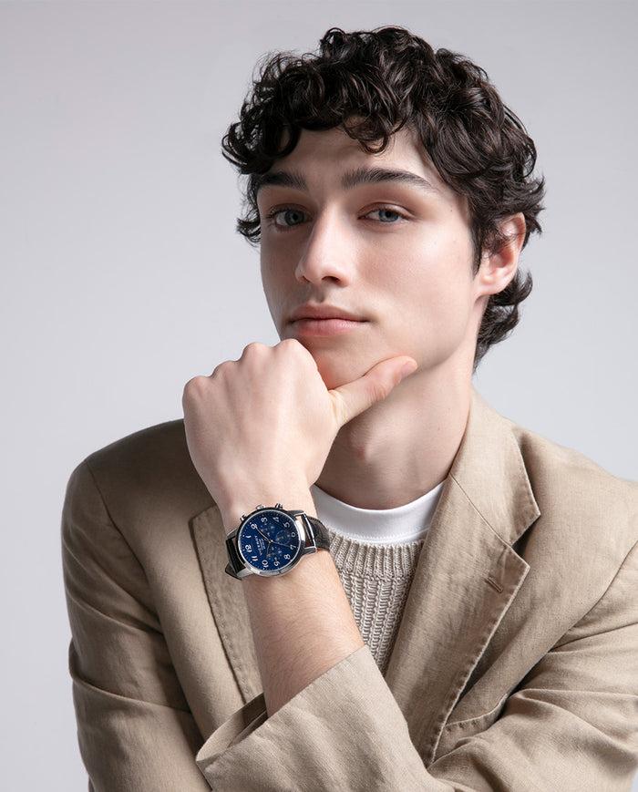 viceroy Reloj de hombre con correa de piel negra y esfera azul con cronógrafo Precio de fábrica