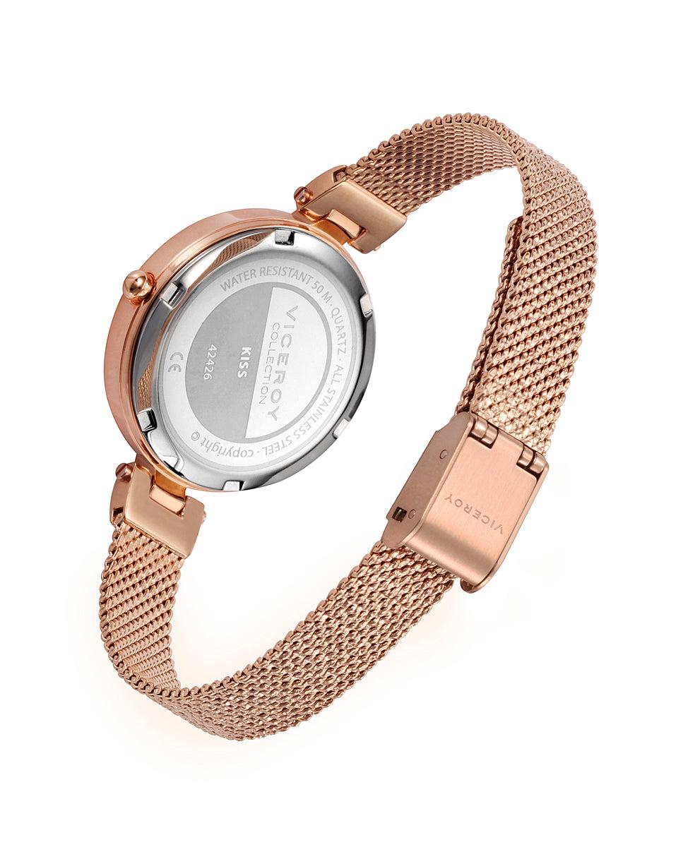 viceroy Reloj de mujer Kiss de acero con esfera rosa y malla con textura Promoción trimestral