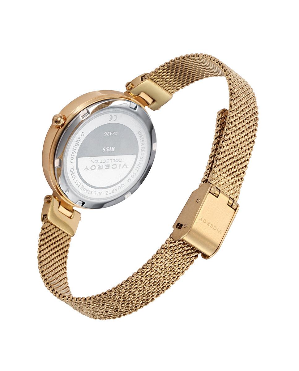 viceroy Reloj de mujer Kiss de acero con esfera blanca y malla IP dorado con textura Superdescuento