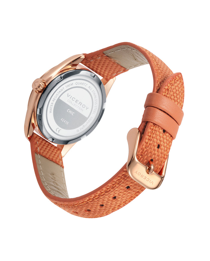 viceroy Reloj de mujer Chic con caja de acero Ip rosa y correa de nylon naranja Última moda