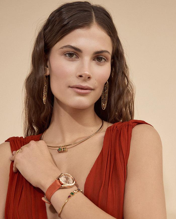 viceroy Reloj de mujer Chic con caja de acero Ip rosa y correa de nylon naranja Última moda