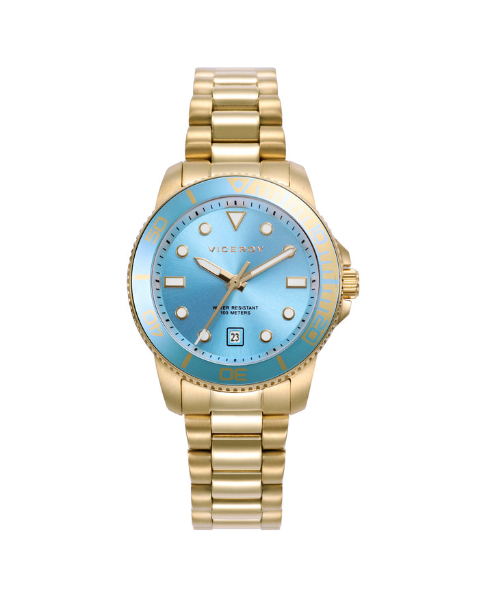viceroy Reloj caja de acero Ip dorado con bisel de aluminio en color azul
