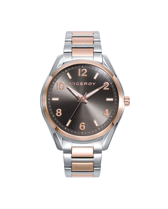 viceroy Reloj con correa de acero bicolor en rosa y esfera gris