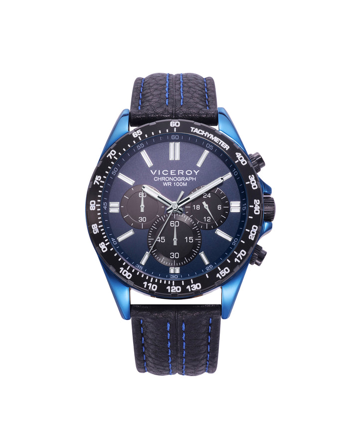 viceroy Reloj de hombre Magnum con caja de acero y correa de piel negra