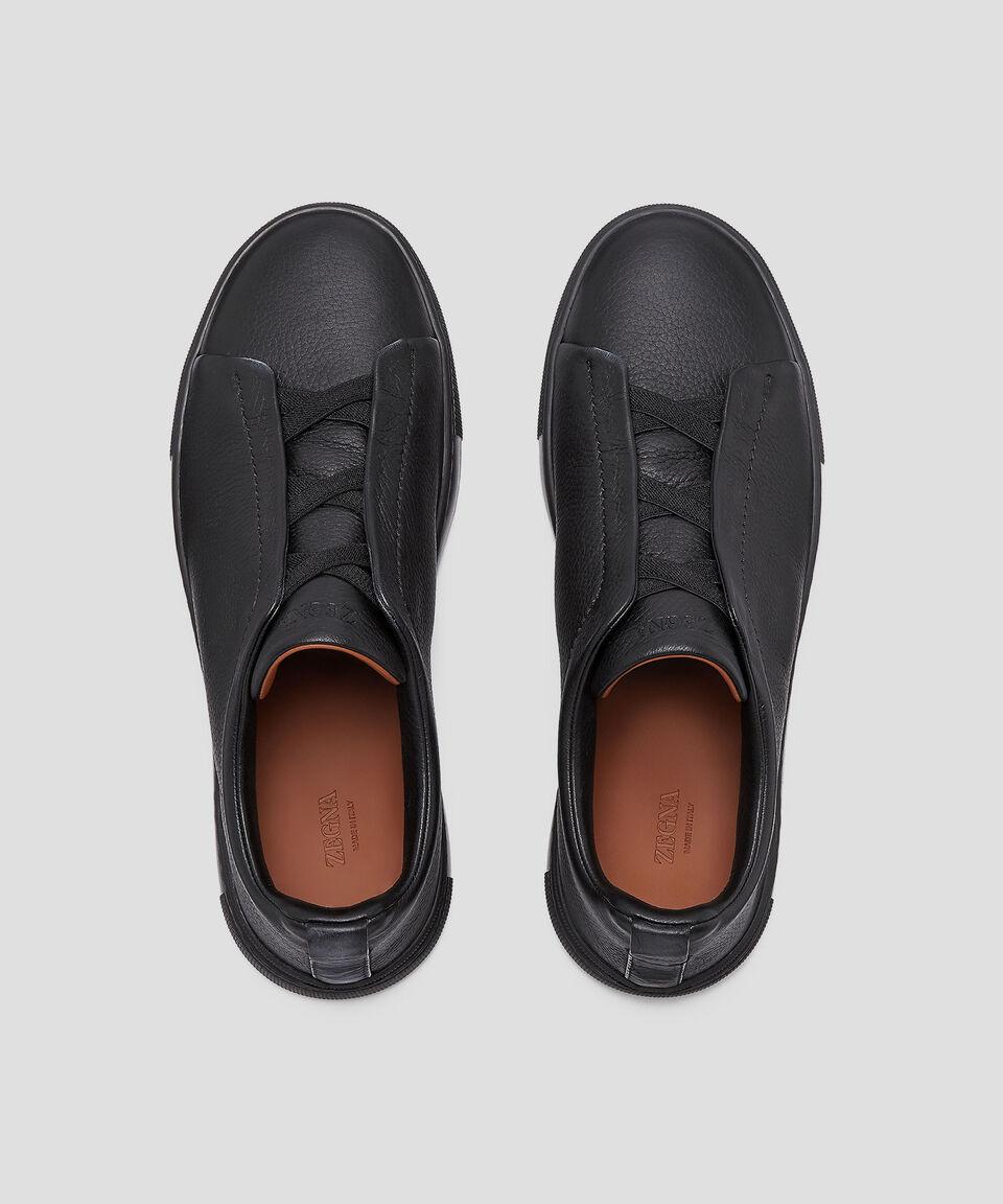 Zegna Tenis casuales Triple Stitch en piel negra Hombre Rebajas baratas