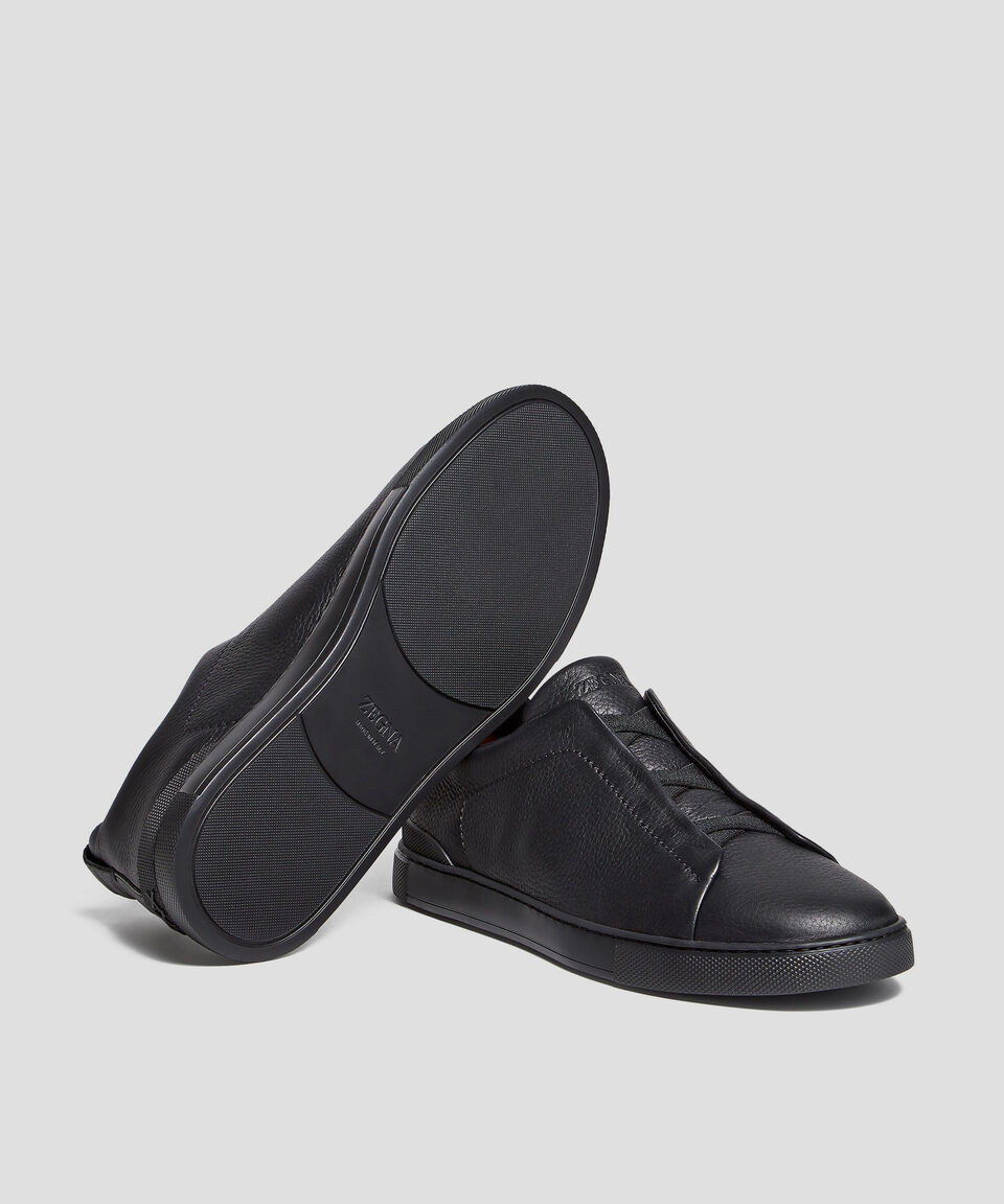 Zegna Tenis casuales Triple Stitch en piel negra Hombre Rebajas baratas