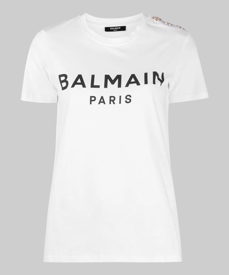 Balmain Playera de cuello redondo con manga corta estampado Mujer Los más vendidos
