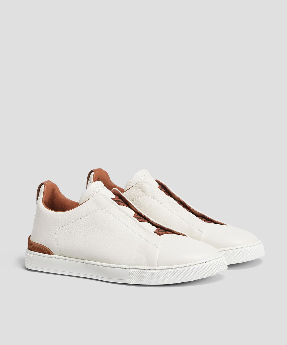 Zegna Tenis casuales Triple Stitch en piel blanca Hombre Ventas relámpago