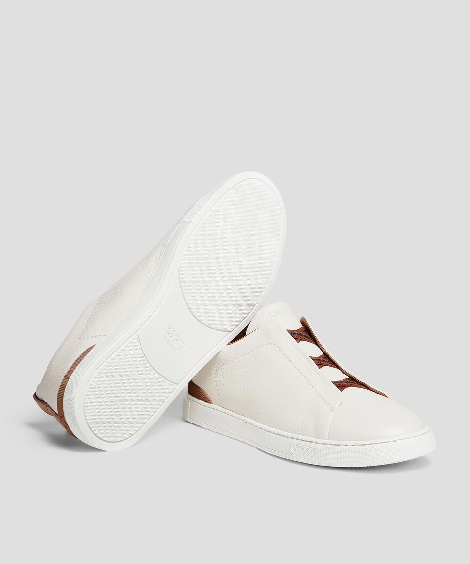 Zegna Tenis casuales Triple Stitch en piel blanca Hombre Ventas relámpago