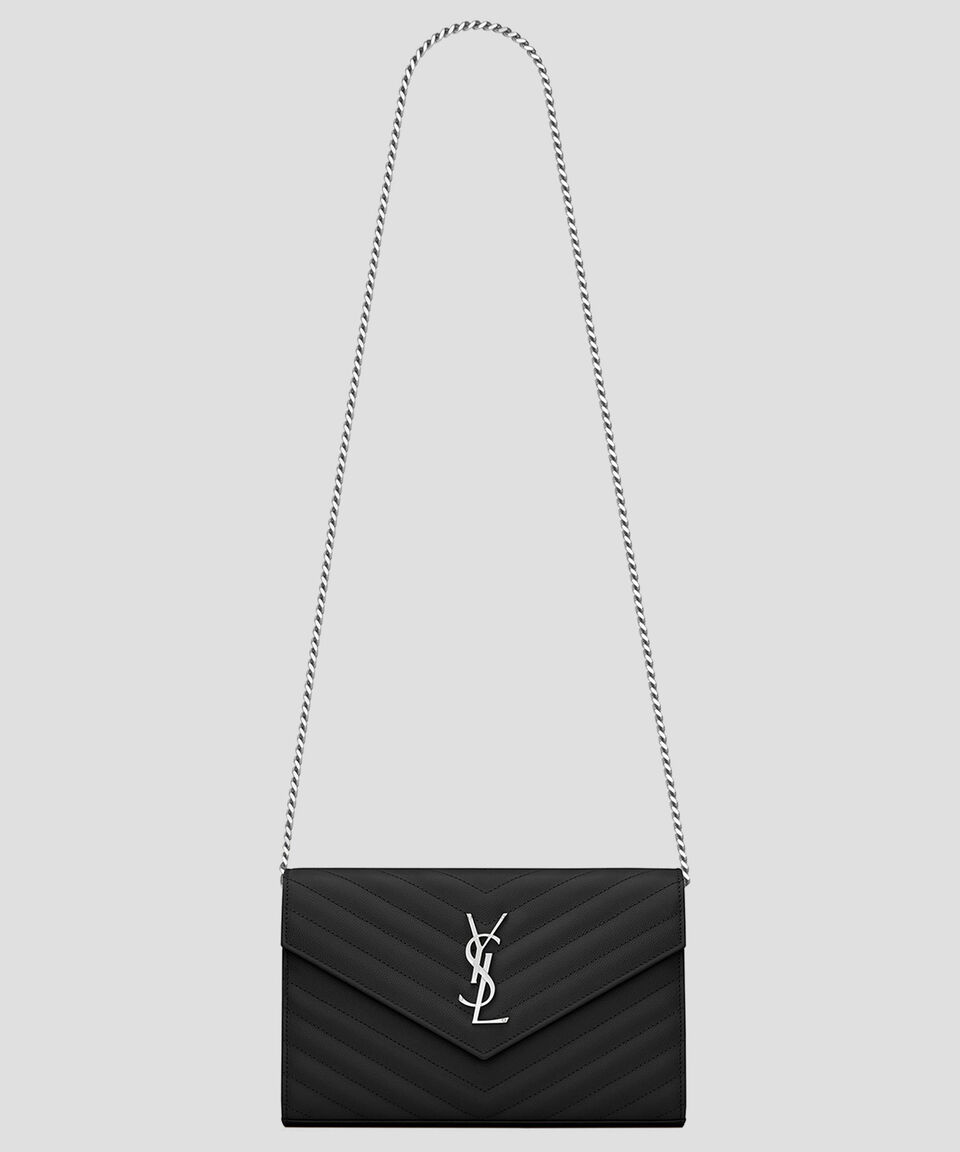 Saint Laurent Paris Cartera en piel con líneas Mujer