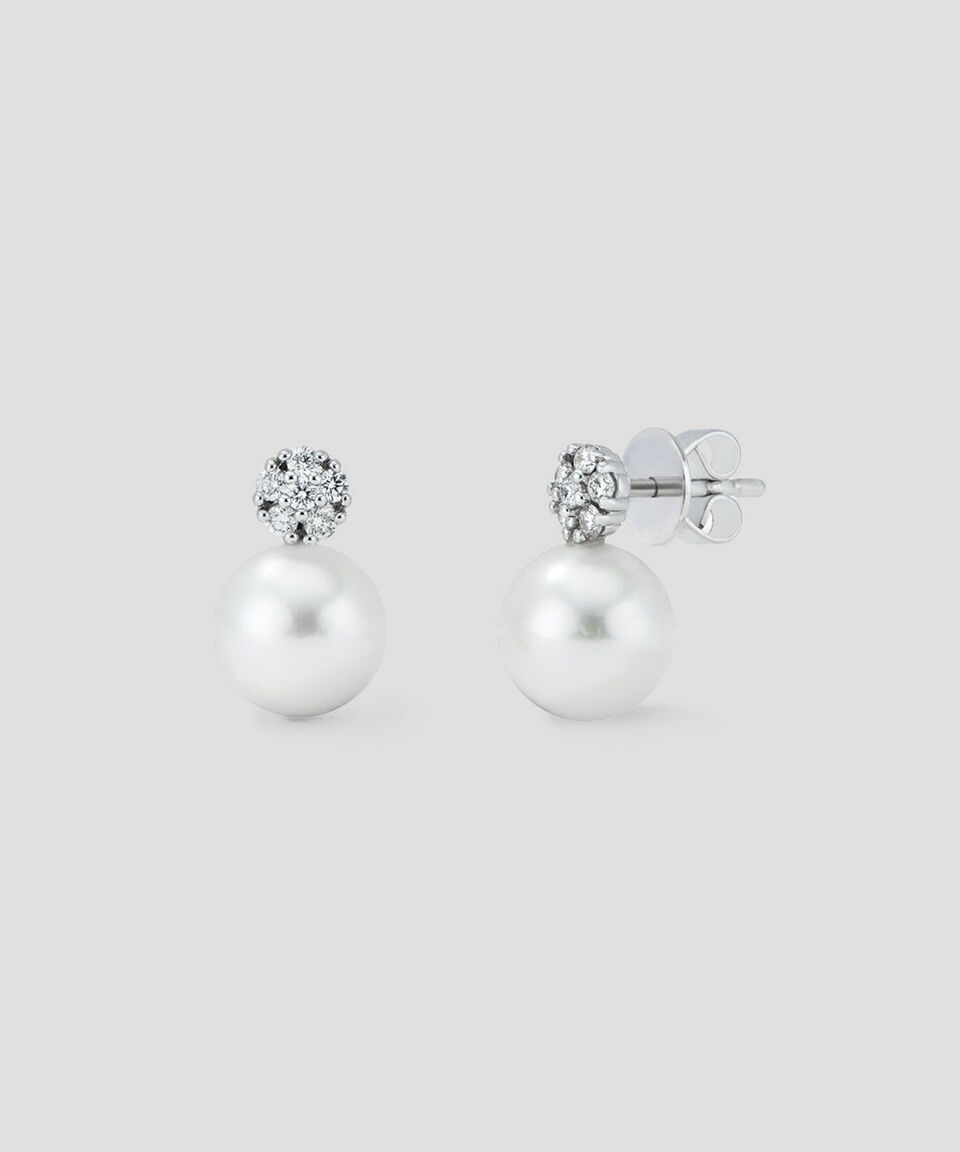 Suarez Aretes en oro blanco de 18 kilates con perla y diamante Mujer