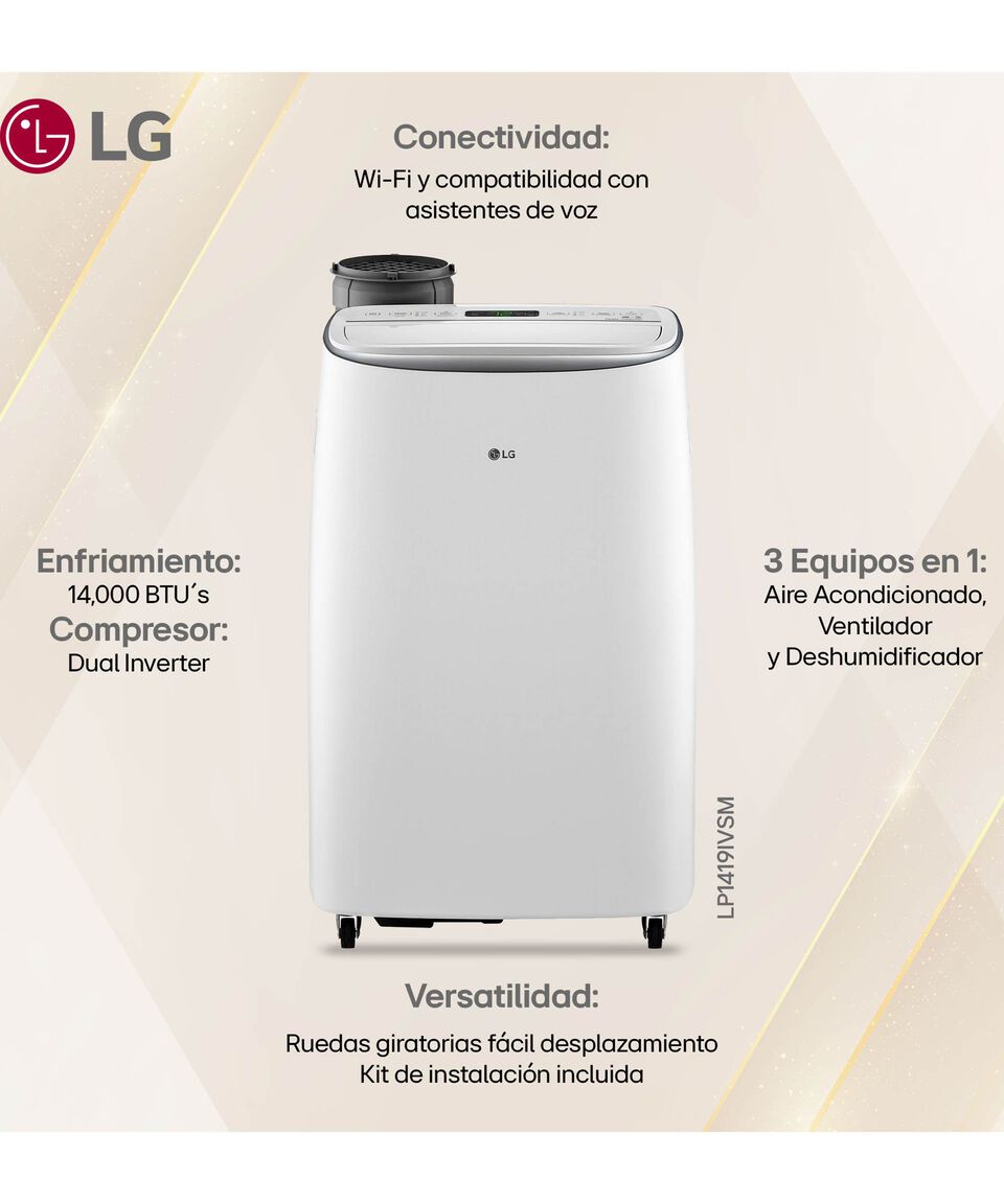 Lg Aire Acondicionado Portátil Inverter LP1419IVSM 14 000 BTU’s 1 Tonelada 115V Sólo Frío Superdescuento
