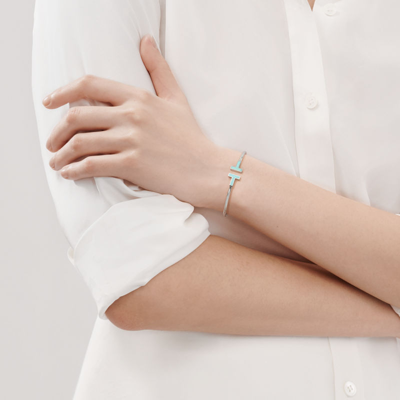 Tiffany & Co. Tiffany T Pulsera Wire de turquesa de oro blanco Solo queda un día