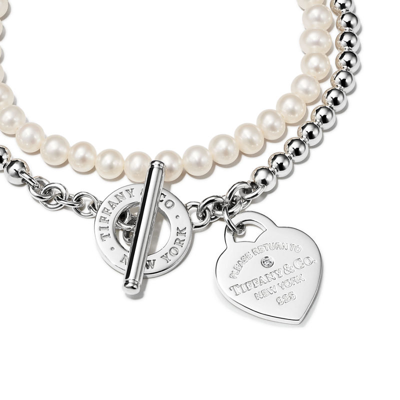 Tiffany & Co. Return to Tiffany™ Pulsera de cuentas de varias vueltas en plata con perlas y un diamante tamaño pequeño Envío internacional gratuito