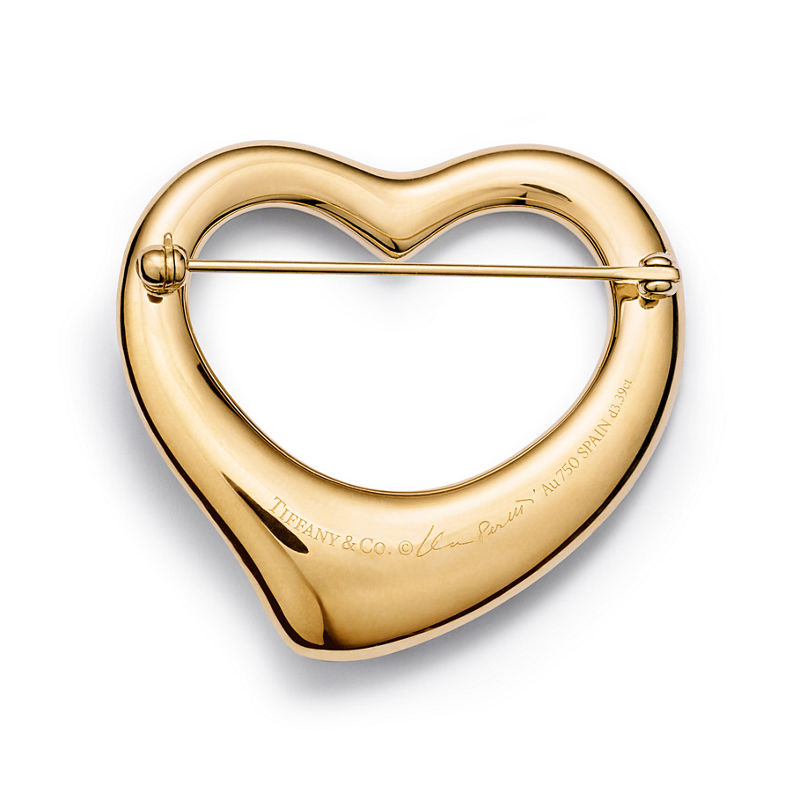 Tiffany & Co. Elsa Peretti® Broche Open Heart de oro amarillo con diamantes en pavé Grandes ahorros