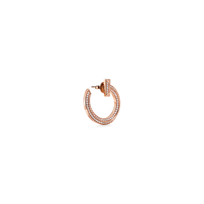 Tiffany & Co. Tiffany T T1 Pendientes de aro abiertos de oro rosa con diamantes Liquidación