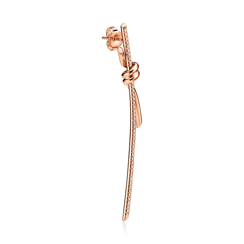 Tiffany & Co. Tiffany Knot Pendientes largos en oro rosa con diamantes Rebajas online