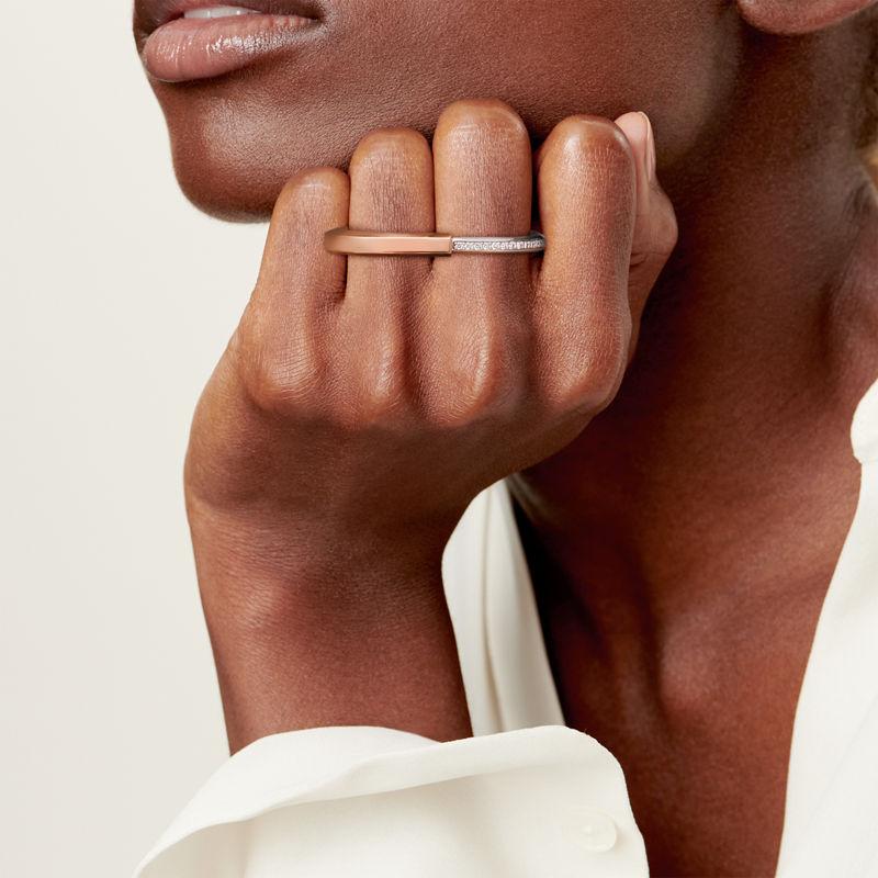 Tiffany & Co. Tiffany Lock Anillo para dos dedos de oro rosa y blanco con diamantes Limitado a 3 días