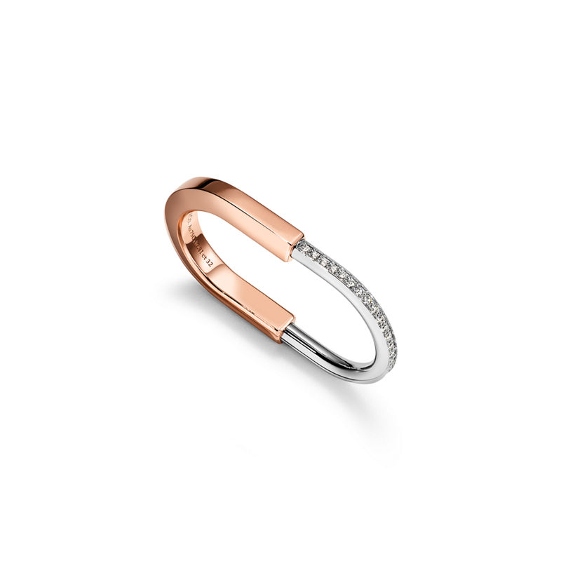 Tiffany & Co. Tiffany Lock Anillo para dos dedos de oro rosa y blanco con diamantes Limitado a 3 días