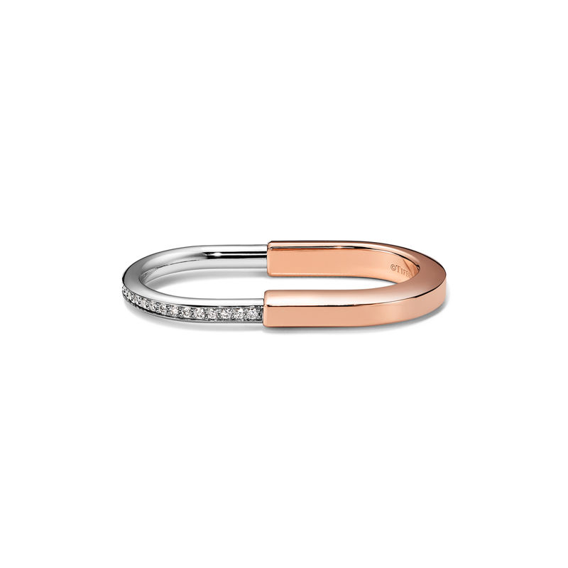 Tiffany & Co. Tiffany Lock Anillo para dos dedos de oro rosa y blanco con diamantes Limitado a 3 días