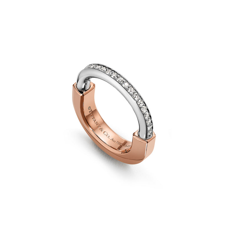 Tiffany & Co. Tiffany Lock Anillo de oro rosa y blanco con diamantes Ahorra y exporta