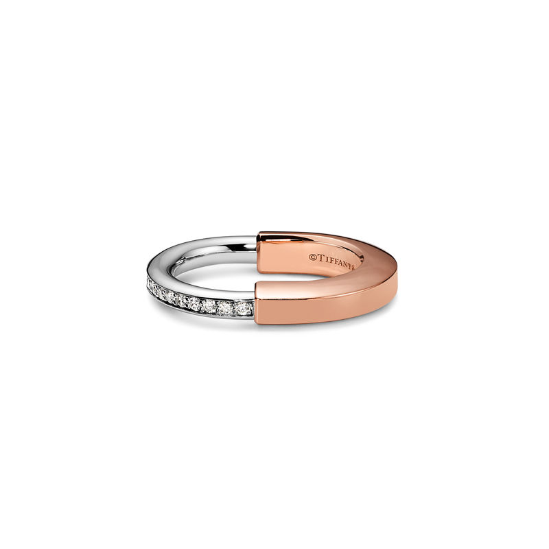 Tiffany & Co. Tiffany Lock Anillo de oro rosa y blanco con diamantes Ahorra y exporta