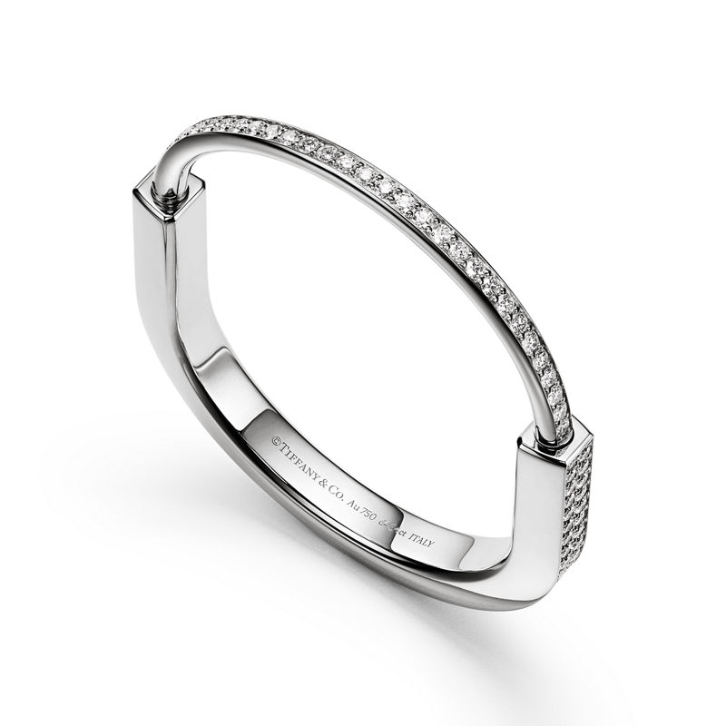 Tiffany & Co. Tiffany Lock Brazalete en oro blanco con pavé completo de diamantes Precio ultrabajo