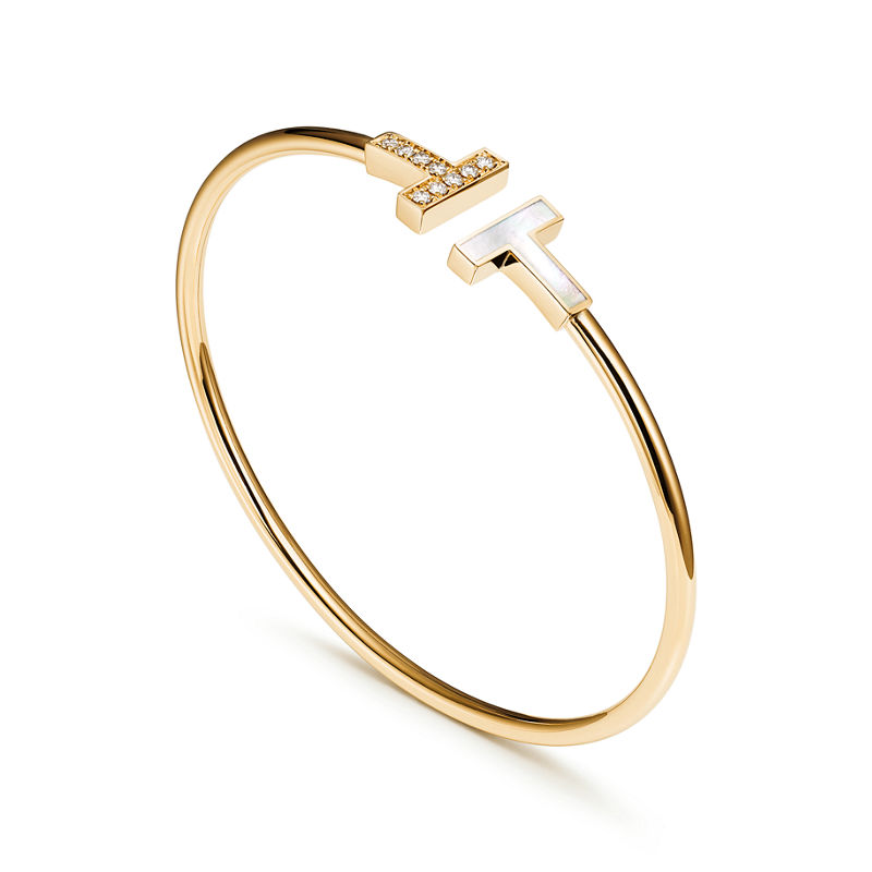 Tiffany & Co. Tiffany T Pulsera Wire de oro amarillo con nácar y diamantes Mejor oferta