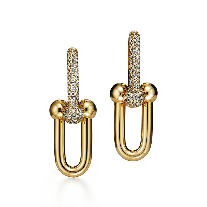 Tiffany & Co. Tiffany HardWear Pendientes de eslabones grandes de oro amarillo con diamantes en pavé