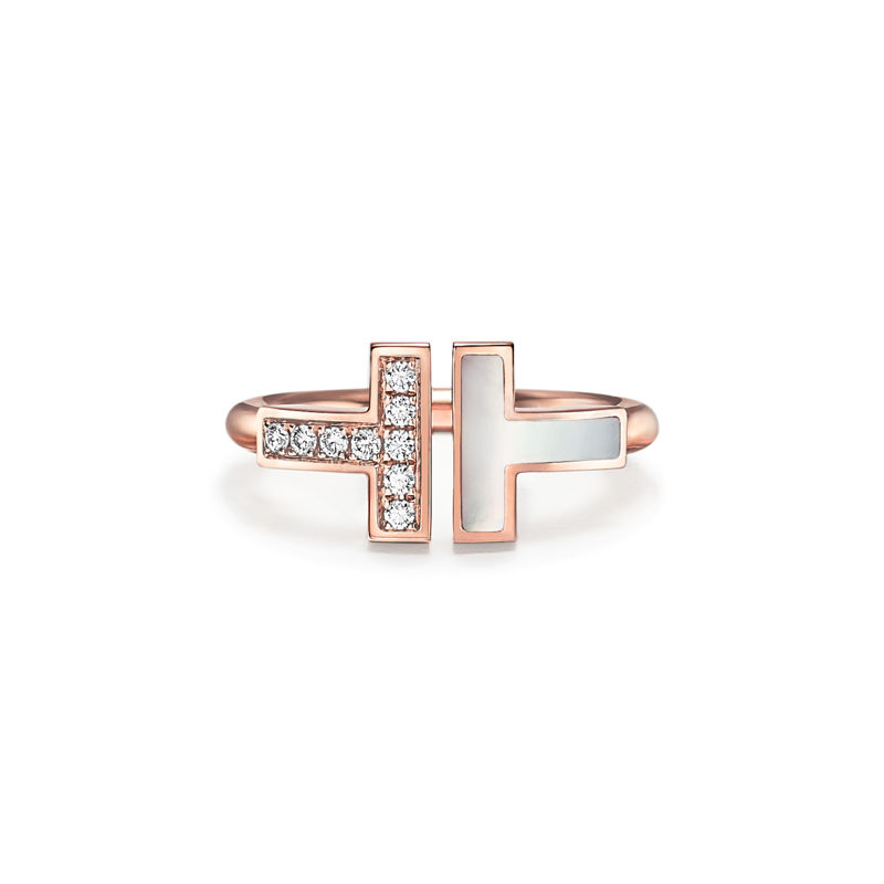 Tiffany & Co. Tiffany T Anillo Wire de oro rosa con diamantes y nácar