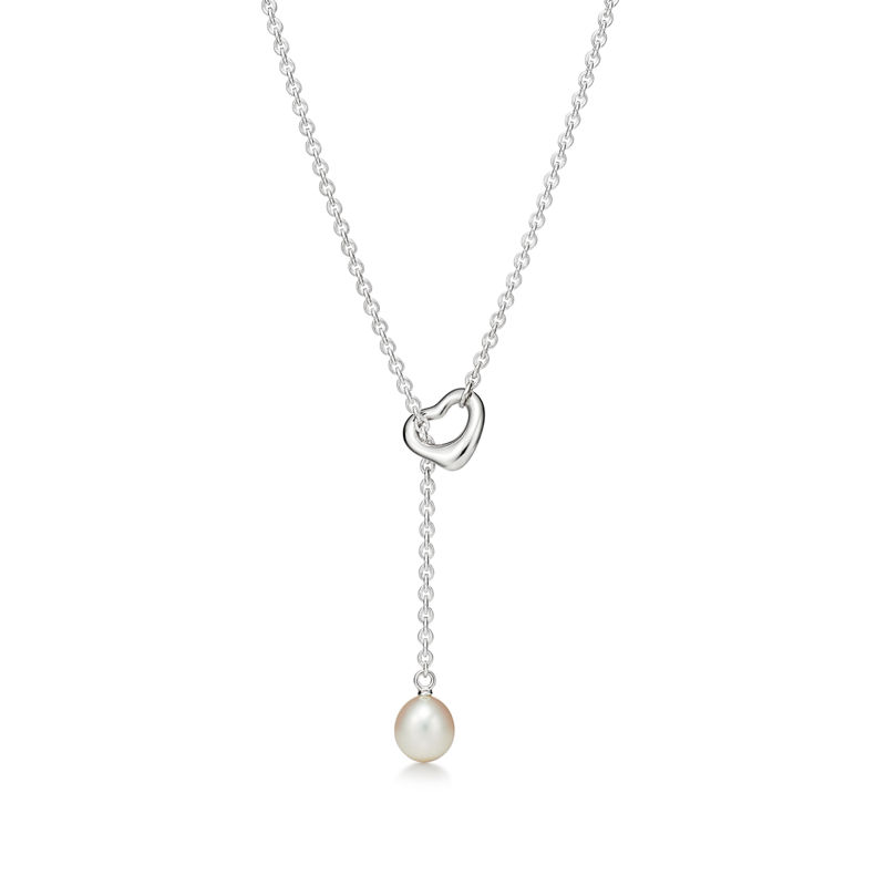 Tiffany & Co. Elsa Peretti® Collar Open Heart Lariat en plata con perlas 7 5-8 mm Último día
