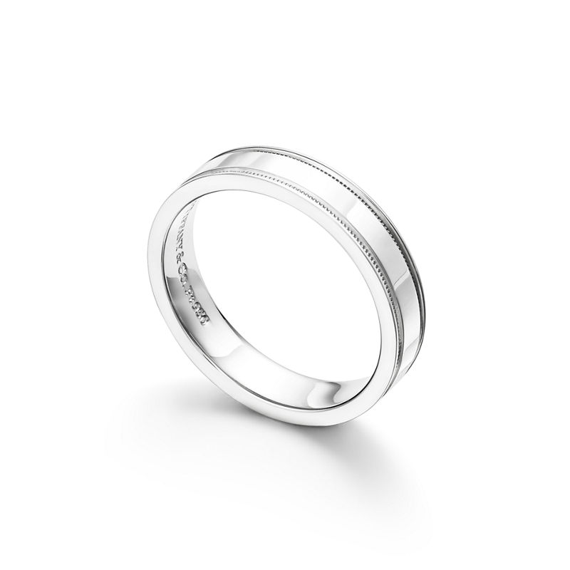 Tiffany & Co. Tiffany Together Alianza de doble milgrain en platino 4 mm de ancho Descuento