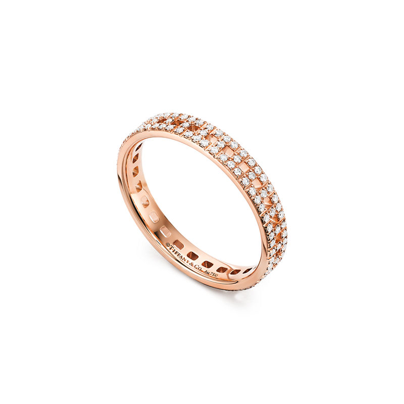 Tiffany & Co. Tiffany T Anillo estrecho True de oro rosa con diamantes en pavé Envío gratis