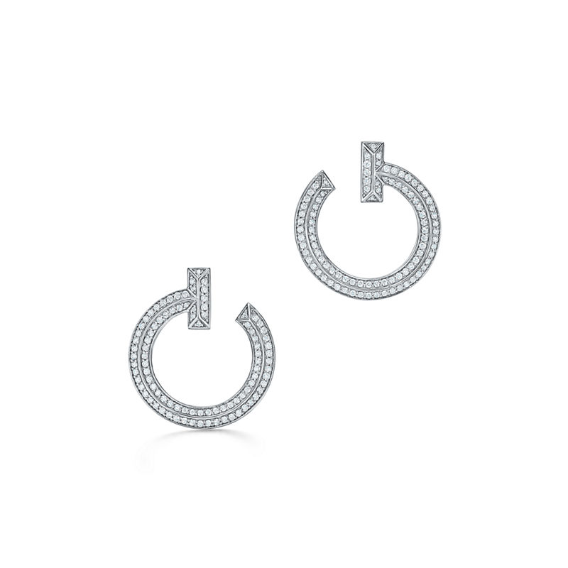 Tiffany & Co. Tiffany T T1 Pendientes de aro abiertos de oro blanco con diamantes