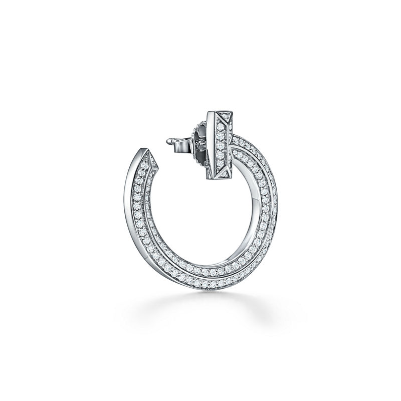 Tiffany & Co. Tiffany T T1 Pendientes de aro abiertos de oro blanco con diamantes Oferta especial de fábrica