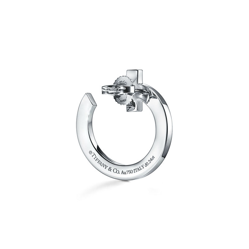 Tiffany & Co. Tiffany T T1 Pendientes de aro abiertos de oro blanco con diamantes Oferta especial de fábrica