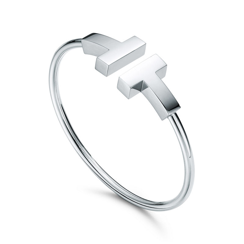 Tiffany & Co. Tiffany T Pulsera Wire ancha de oro blanco Tienda de fábrica